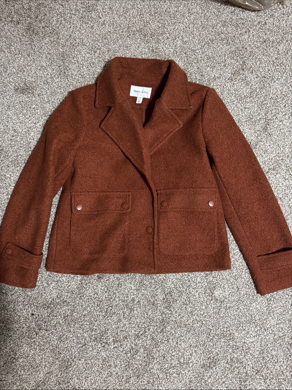 Tribal Burnt Orange Wool-Blend Peacoat